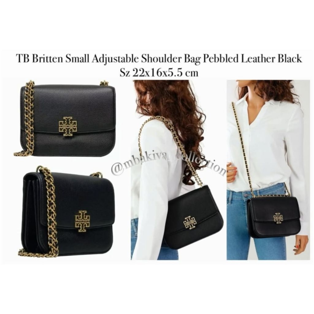 TB Britten Small Adjustable Shoulder Bag Pebbled Leather Black