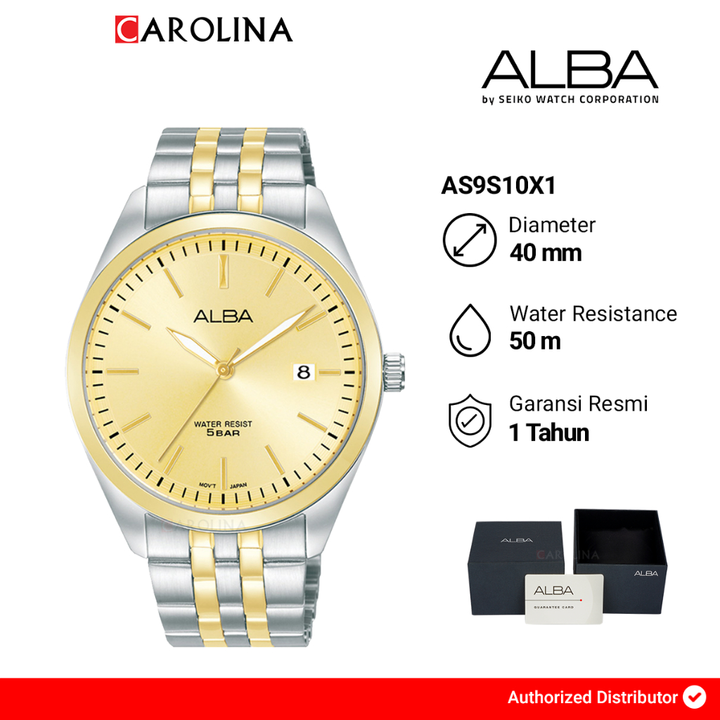 Jam Tangan Pria Alba Prestige AS9S10X1 Gold Dial Dual Tone Stainless Steel