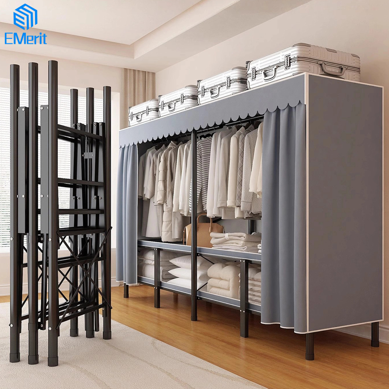 Lemari Pakaian Kain Stainless Lemari Pakaian Kain Pipa Baja Tebal Lemari Pakaian Kain Portable Jumbo