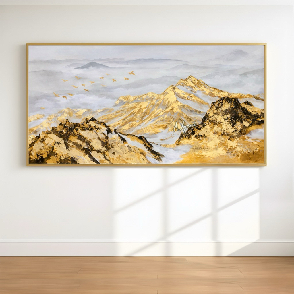 lukisan pemandangan alam gunung hiasan dinding aesthetic pegunungan