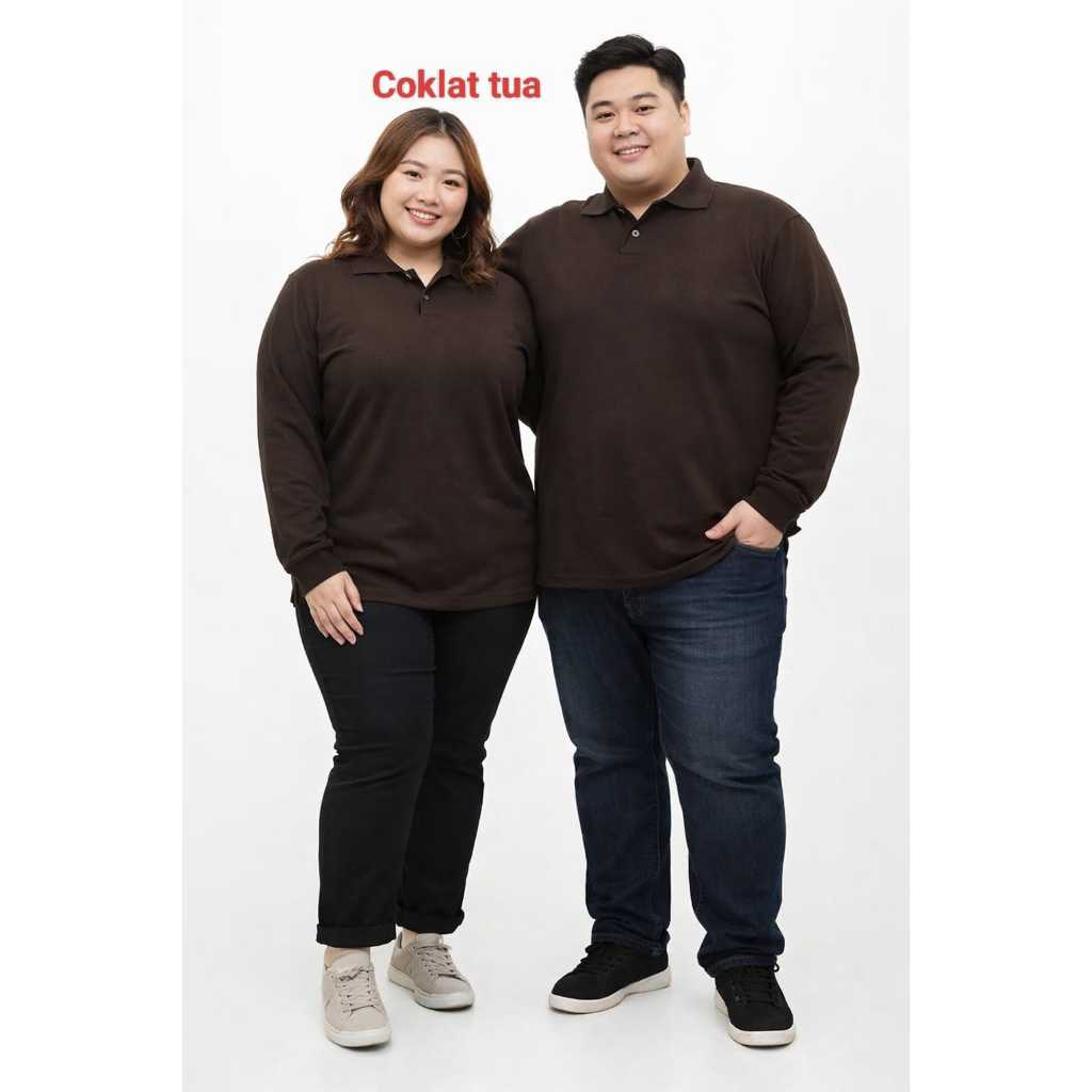 kaos kerah lengan panjang FO jumbo warna coklat tua  / kaos kerah bigsize lengan panjang / Kaos Kera