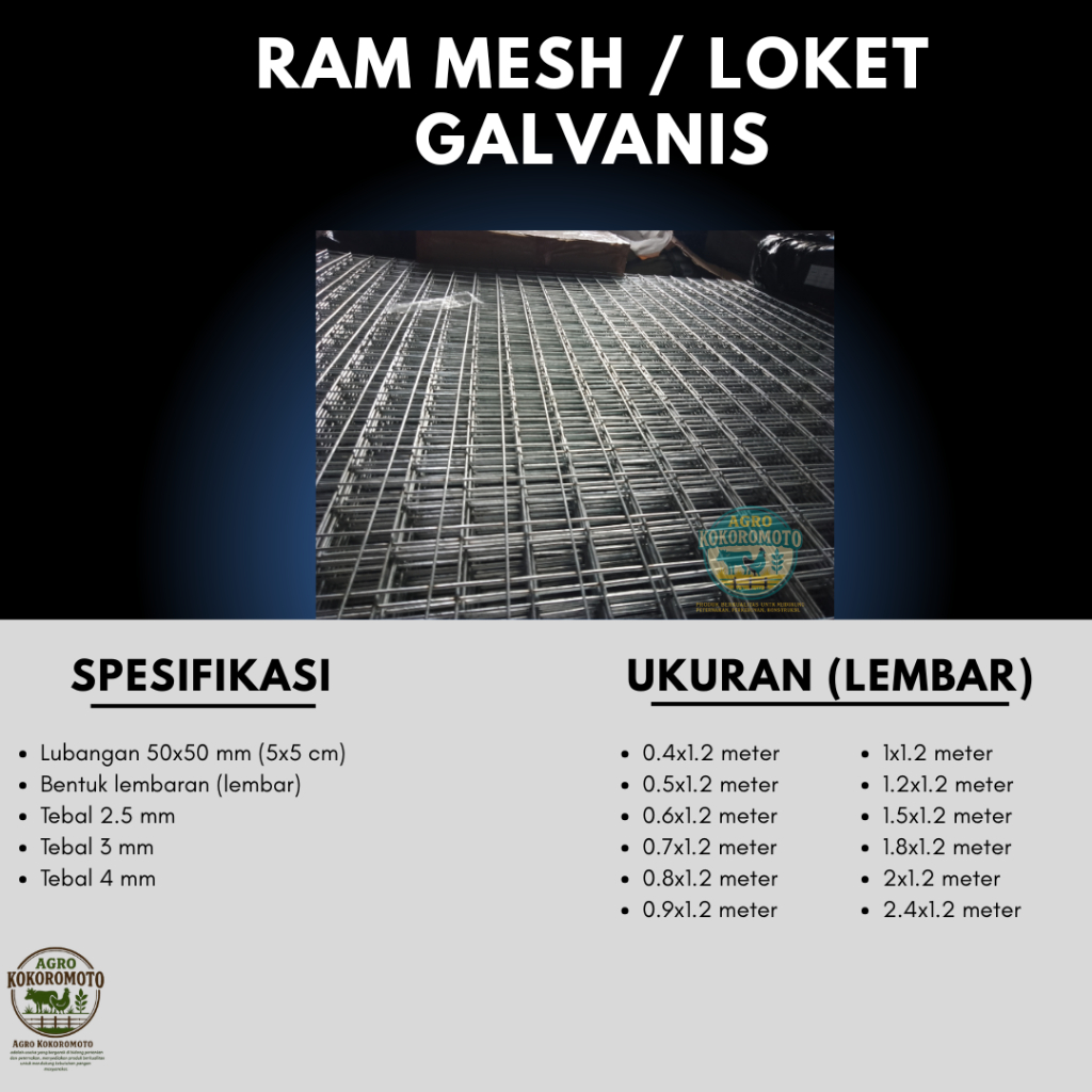 Kawat Ram Mesh Galvanis (Lembaran) Tebal 3 mm Lubangan5x5 cm– Kuat & Anti Karat