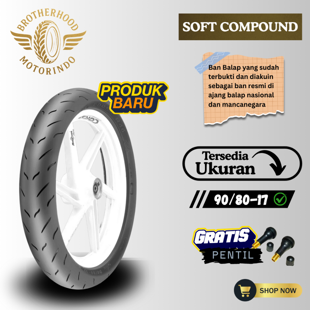 BAN CORSA R46 TUBELESS (90/80-17) BAN CORSA TUBLES / SOFT COUMPOUND / BAN MOTOR RING 14 / BAN CORSA 