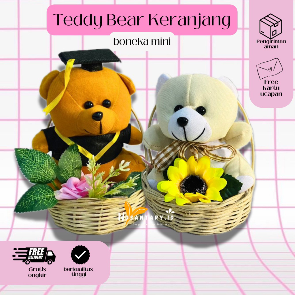 Boneka Wisuda Keranjang – Boneka Teddy Bear Keranjang – Hadiah Wisuda