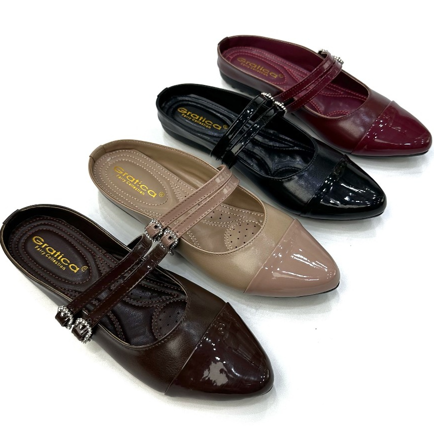 Gratica Sepatu Sandal Mules Flat Wanita Lancip AW 74