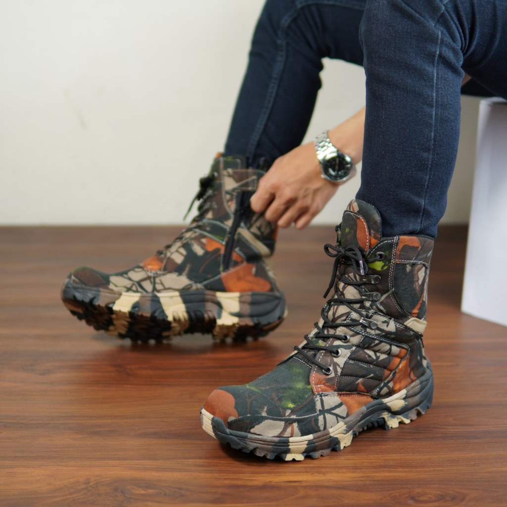 SEPATU BOOTS PRIA CAMO SEPATU SAFETY TINGGI LORENG UJUNG BESI SEPATU PRIA TACTICAL PDL OUTDOOR