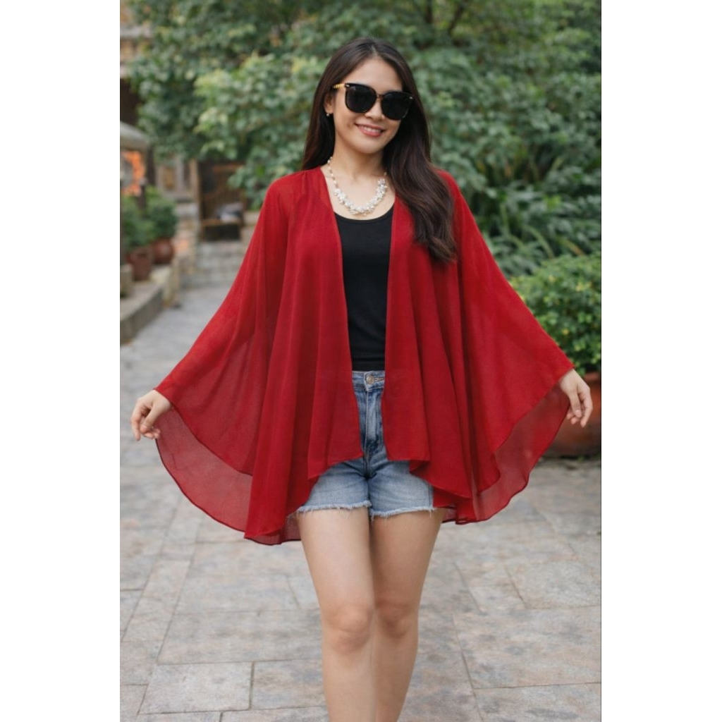 CARISSA-Batwing outer cardigan merah cabe/outer natal