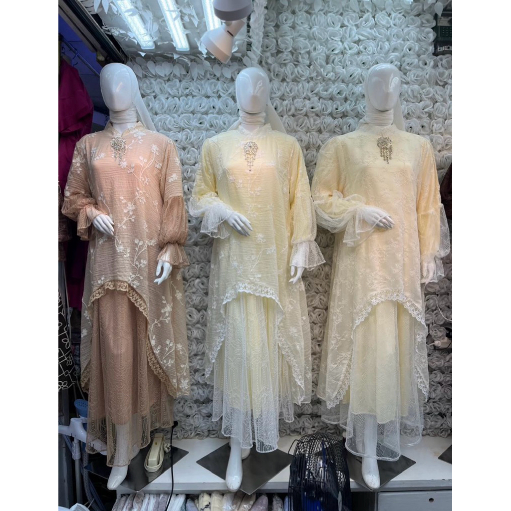 Gamis Lebaran 2026, Gamis Lily Bahan Tencel Bordir Mix Brukat Santily