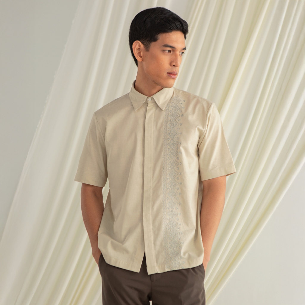 HijabChic Nakula Ivory Koko - Baju Koko Lebaran Pria Motif Kasual Simple