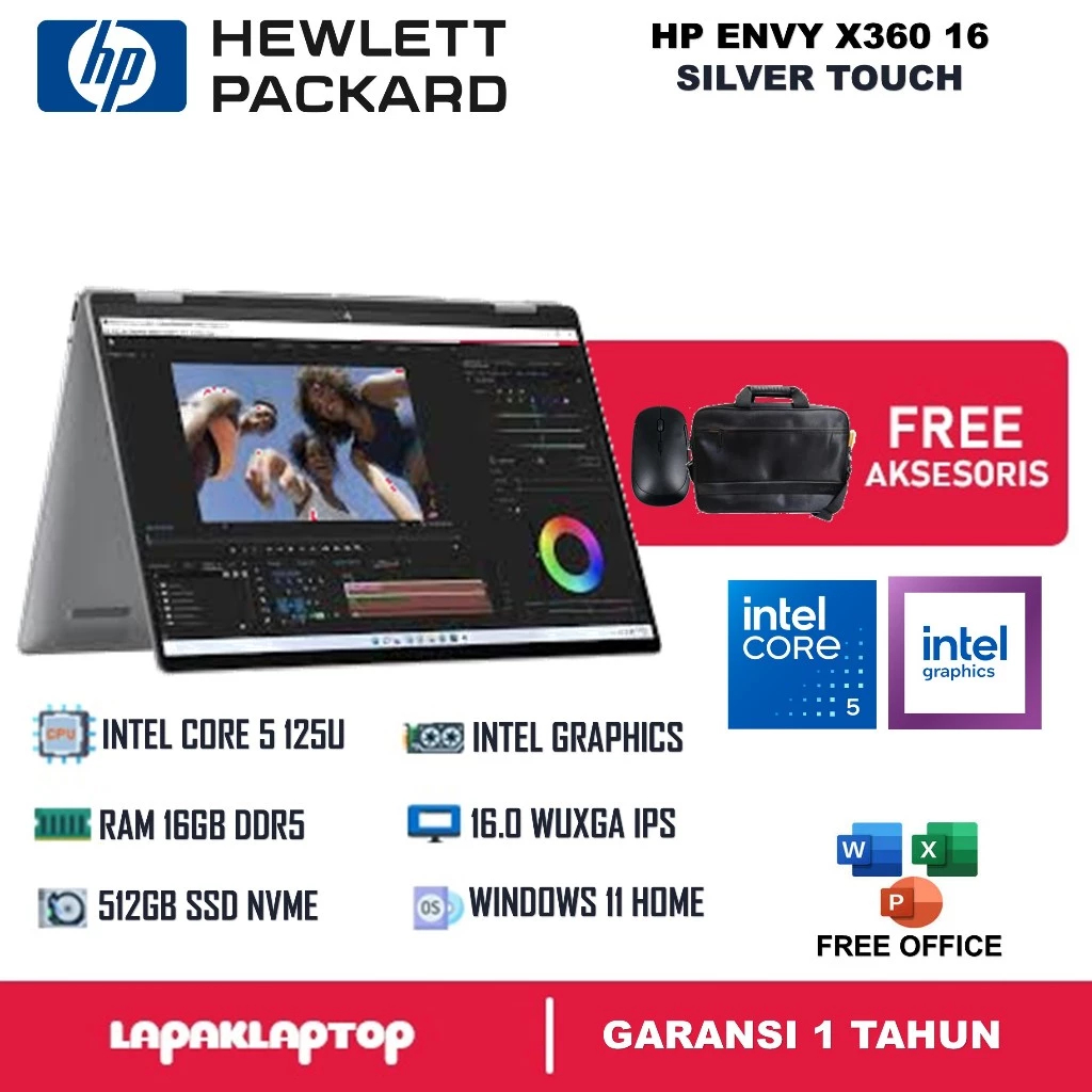 Laptop HP Envy x360 16 Intel Ultra 5 125U RAM 16GB DDR5 1TB SSD Nvme 16 Inch Wuxga Touch