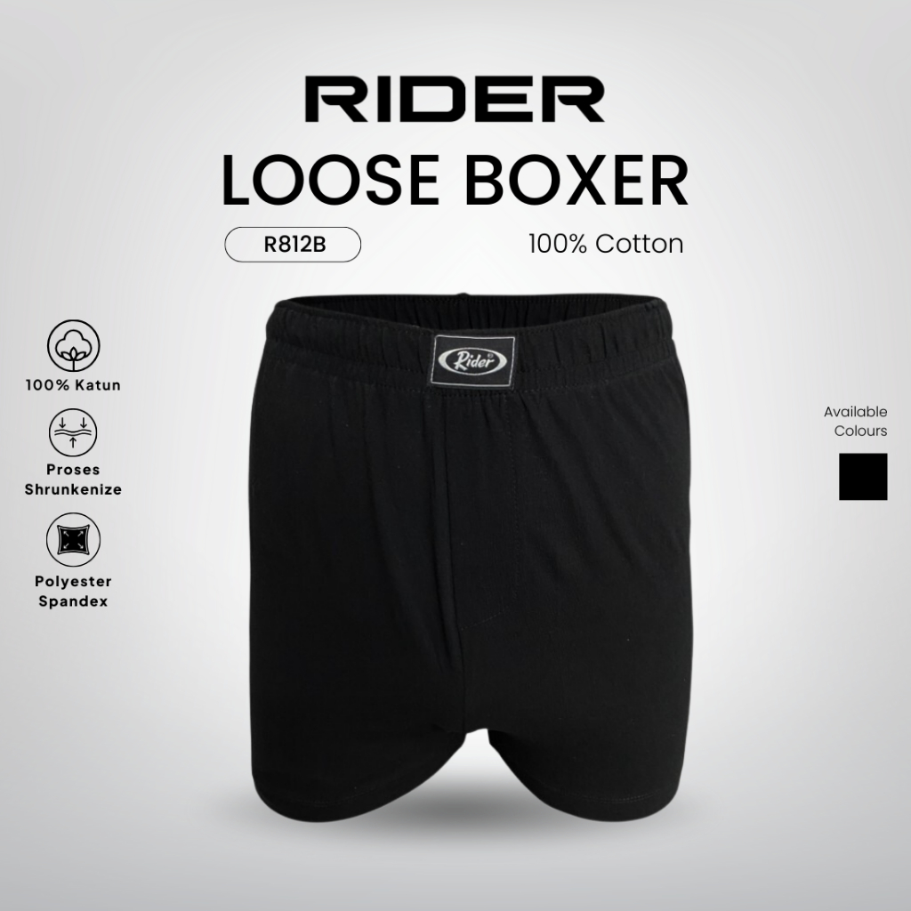 Rider Premium - Loose Boxer Pria R812BHT Warna Hitam isi 1 Pcs