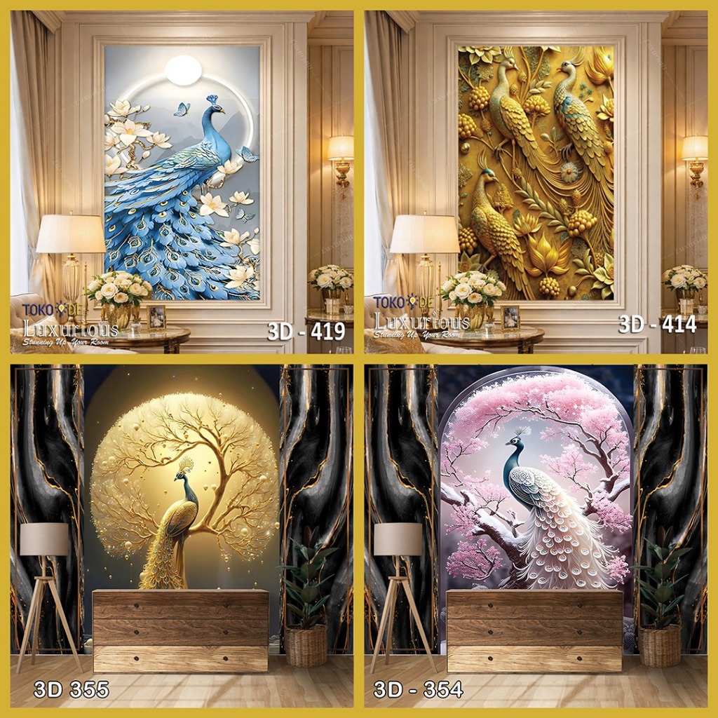 Wallpaper Sticker Dinding 3D Custom Burung Merak Stiker Peacock Relief Wallpaper Sticker Merak