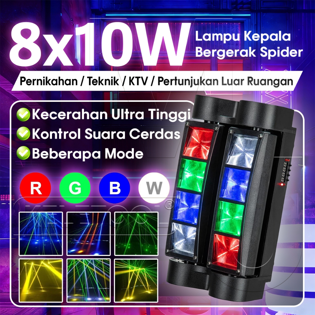 DJ Spider Moving Head Beam Light Lampu Kepala Bergerak 8x10w Led Beam DJ Lights Mini Spider Lampu Pa