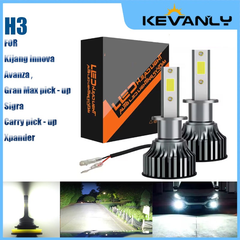 2 buah Lampu Depan Mobil LED H3 Daya Tinggi 80W, Lampu Kabut, Lampu Turbin COB, Lampu Mobil Putih 60