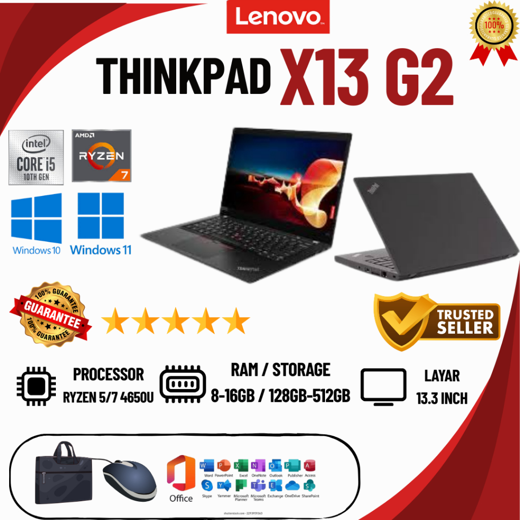 Laptop Lenovo Thinkpad X13 G2 | Intel Core i5 / i7 Gen11 | Ryzen 5/7 Pro 5850U | Ram 8GB-16GB | SSD 