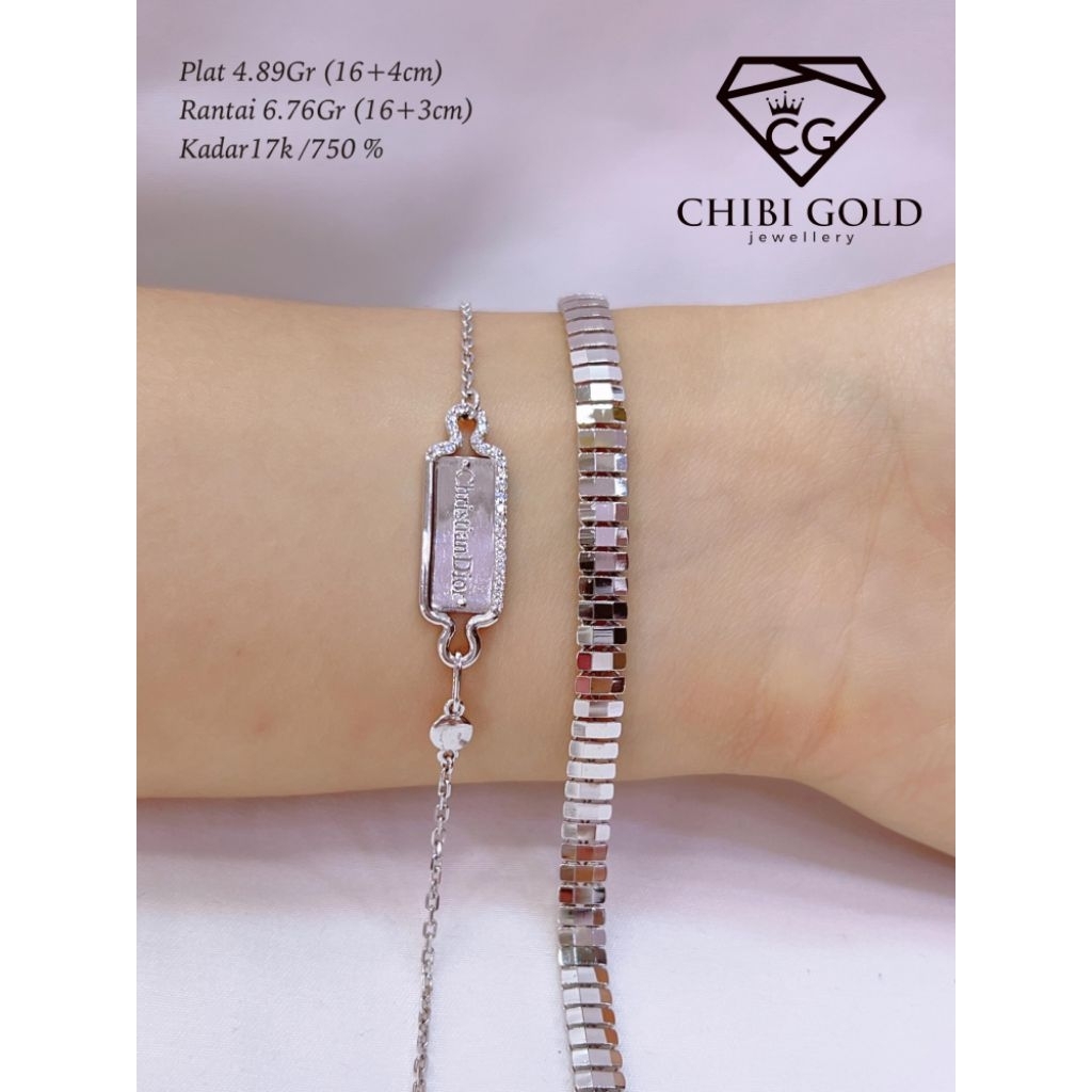CHIBI LOKASARI 489 - Gelang tangan Putih emas 750 kadar 17k