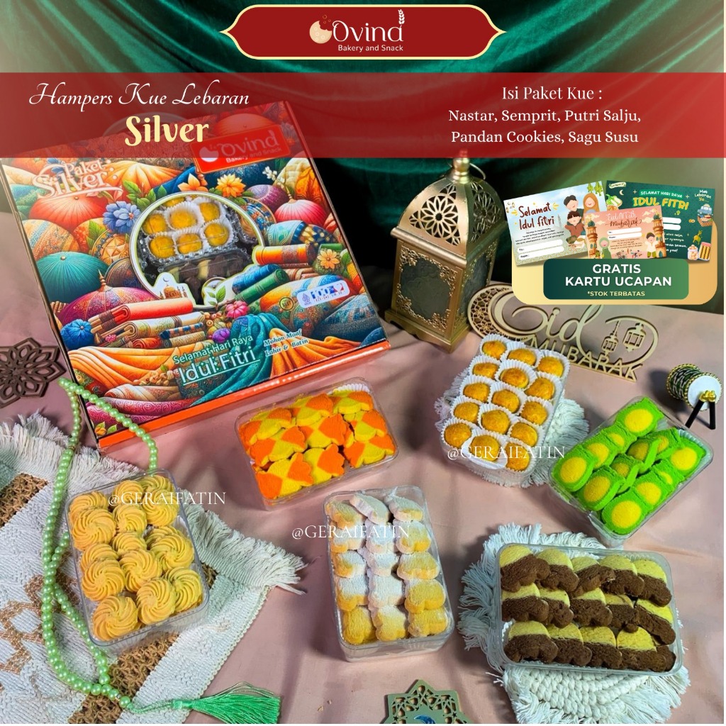 SHABRINA_FASHION PAKET PARCEL LEBARAN 2026 KUE OVINA PAKET SILVER ISI 6 TOPLES BAKERY SNACK