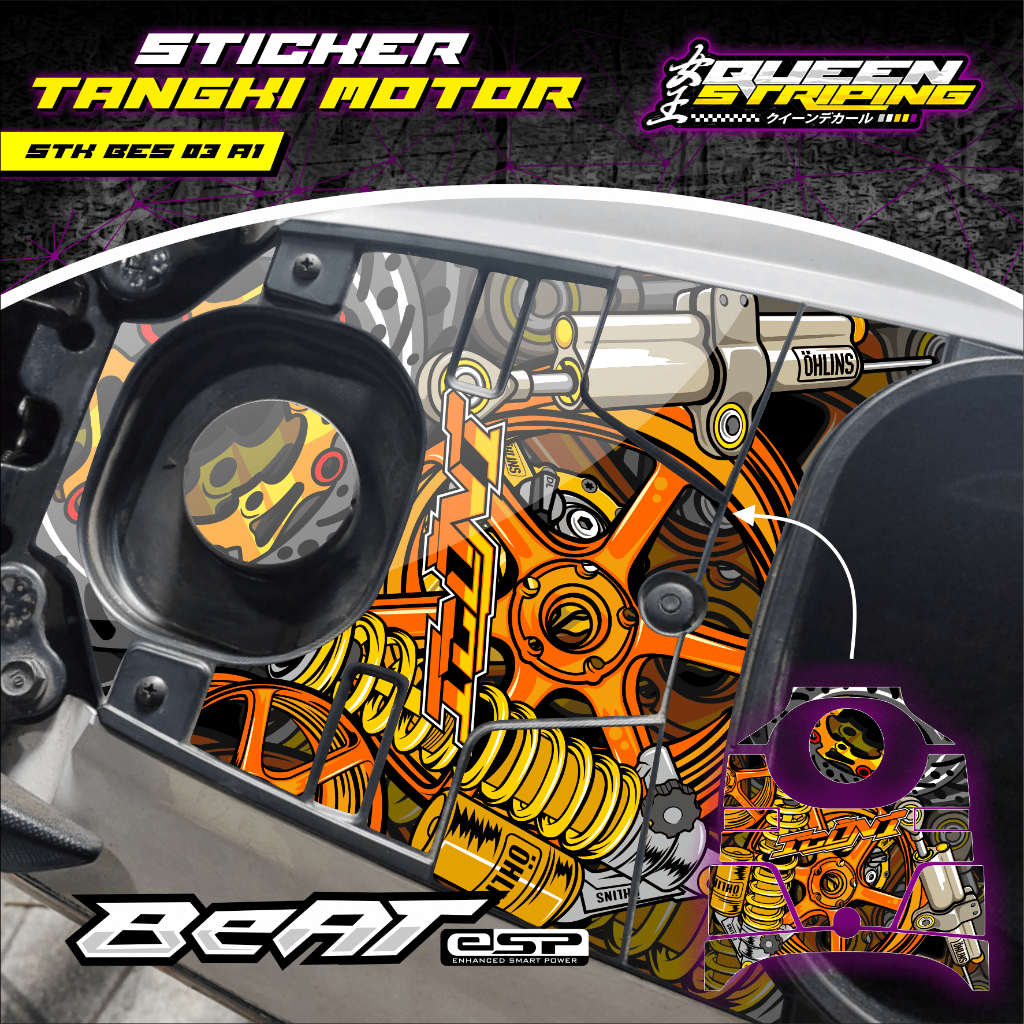 Cover Sticker Tangki Motor Beat ESP 2017-2020 Desain Velg Gold Keren-Sticker Tengki Beat ESP 2017-20