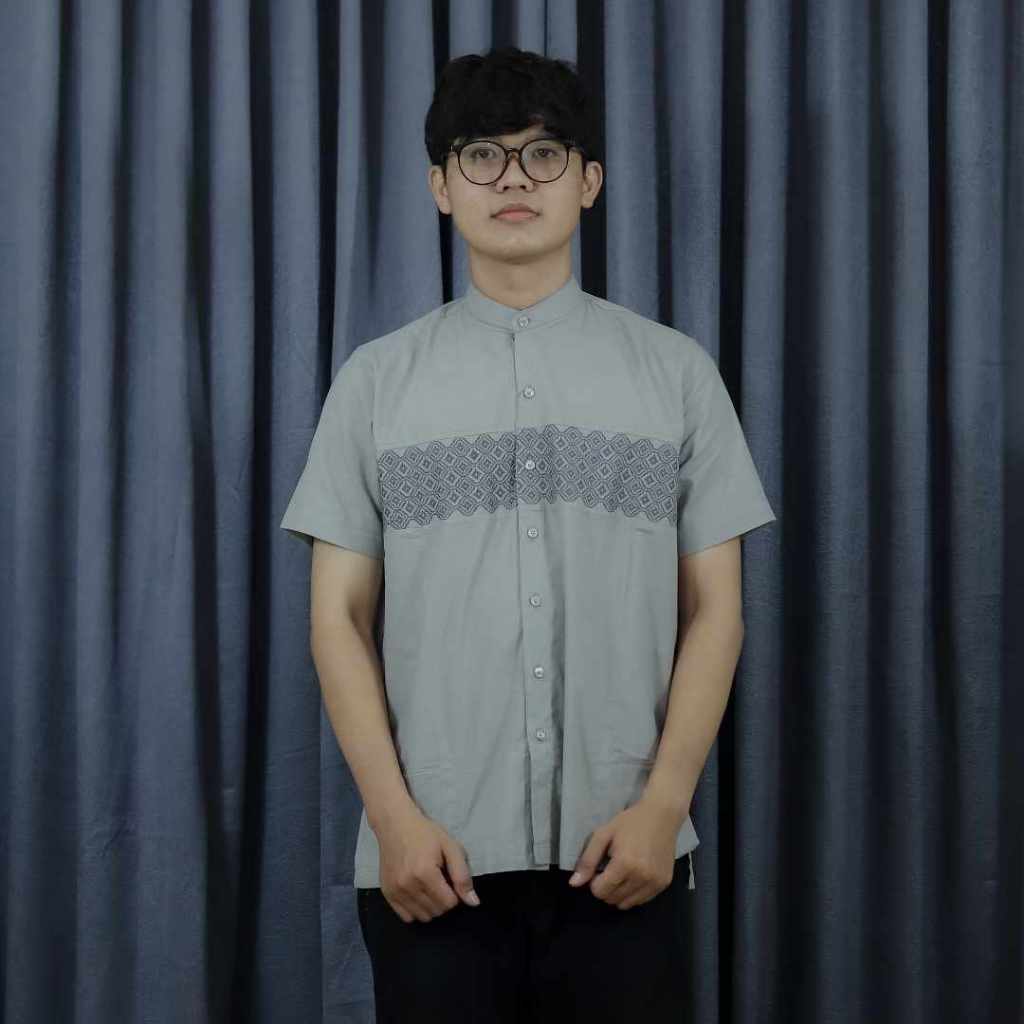 Kemeja Koko Pria Dewasa Pendek Topten PBR0047 Abu Bordir