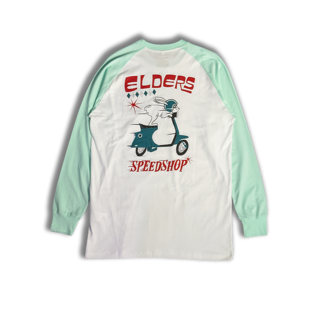 Kaos Raglan "Elders Company - Speed Shop " White Mint