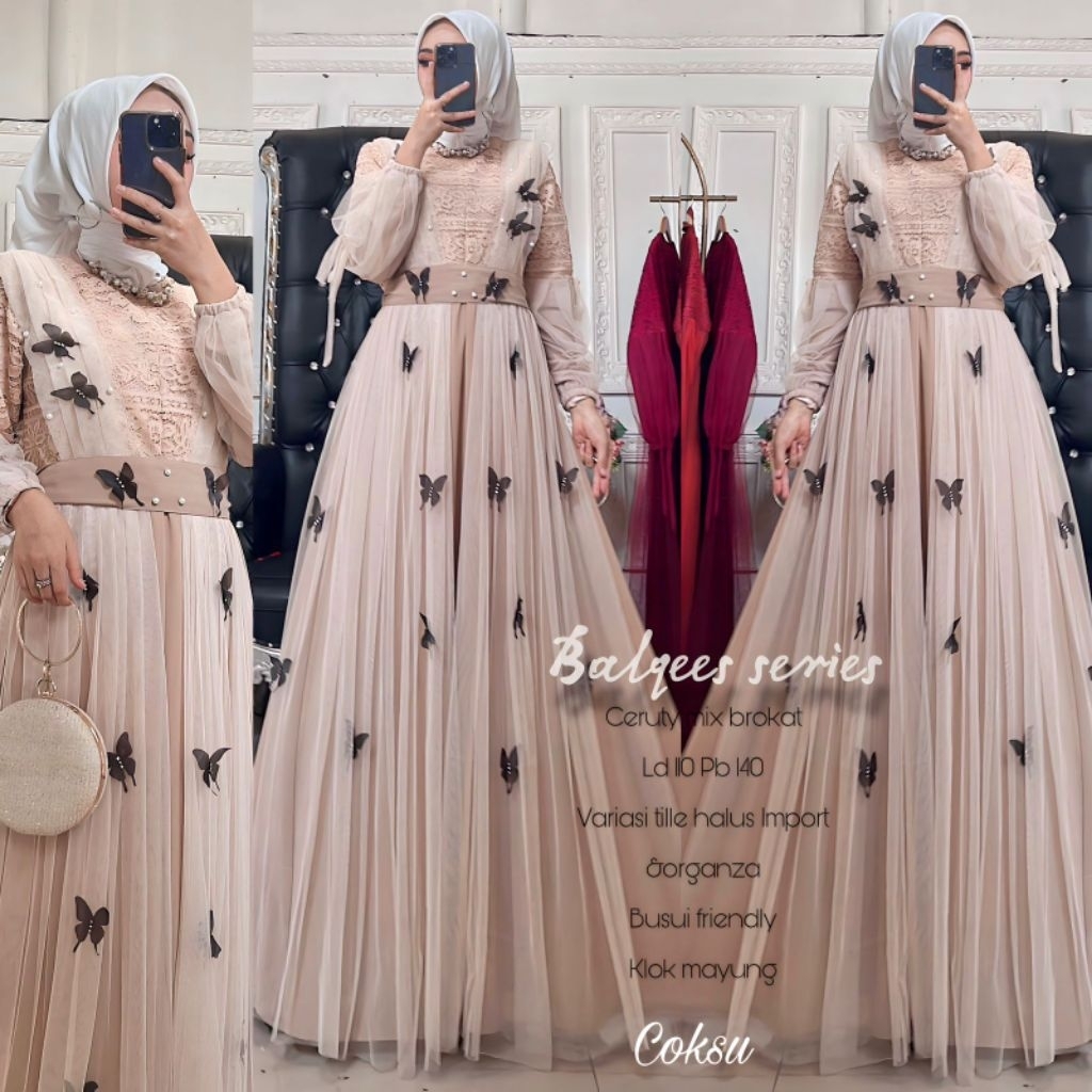 [NR FASHION] termurah new best seller. Elzisha label gamis balqees kupu