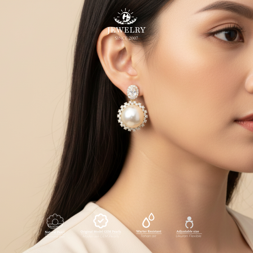 Giwang Mutiara Air  Laut Lombok | Giwang/Anting Mutiara Air Laut Berkelas | Anting Mutiara Cantik | 