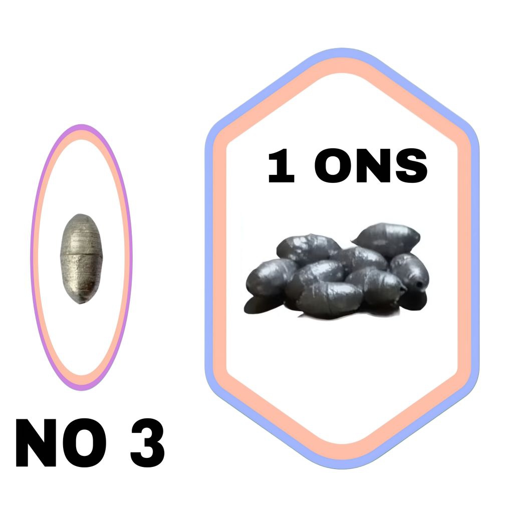 [ PAKET 1 ONS  ] Timah Pancing Model Melinjo No.3 - Berat 12,2g | Ukuran panjang 19,3mm & ketebalan 