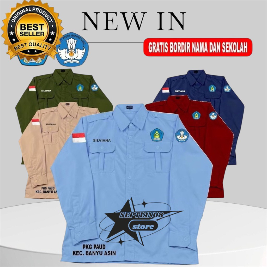 kemeja guru paud • baju seragam guru paud gratis bordir nama dan sekolah baju paud lengan panjang