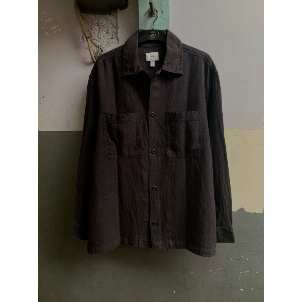kemeja outer H&M polos pria lengan panjang preloved