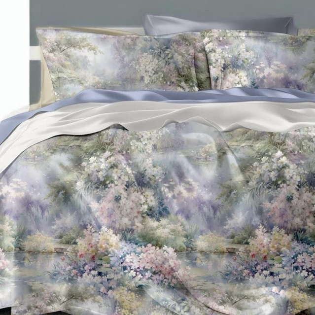 Biosibedding Sprei Bedcover Sutra Organik 60s Motif Tropical Floral Biru - Bedcoverset Sutra Readyst