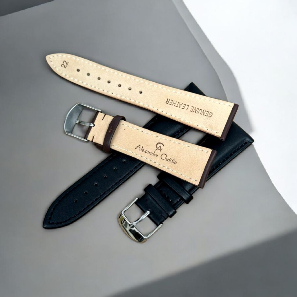 Tali Jam Kulit Alexandre Christie Motif Polos, Strap Jam Alexandre Christie Tebal Buckle Stanless Si