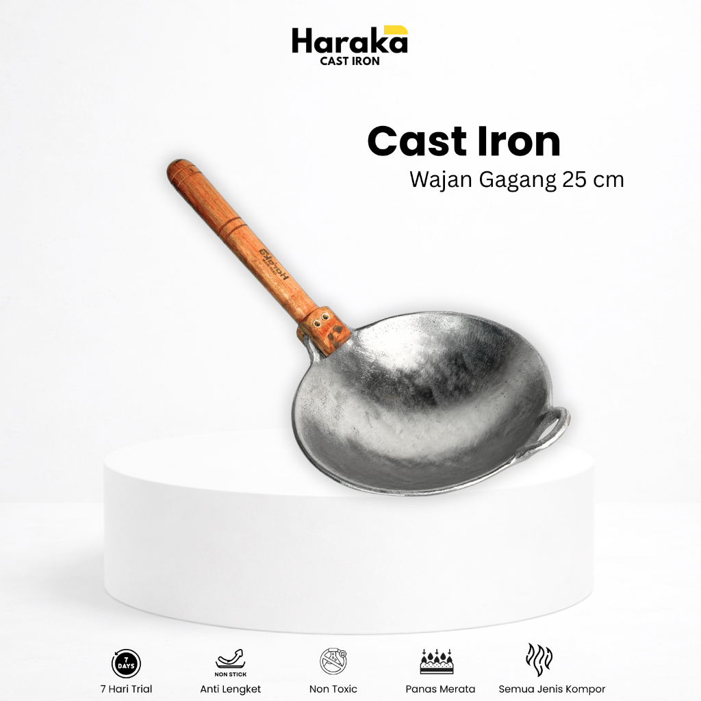 Wajan Baja Cor Seasoned 25 cm / Wajan Cast Iron / Wok Cast Iron