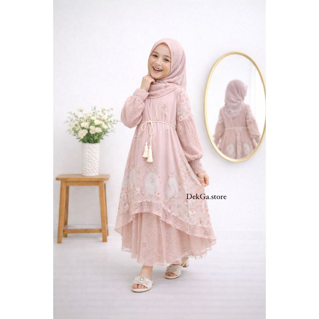 2-12tahun Gamis Anak Syari Lebaran | Gamis trend terbaru Anak Perempuan Lengan Brokat