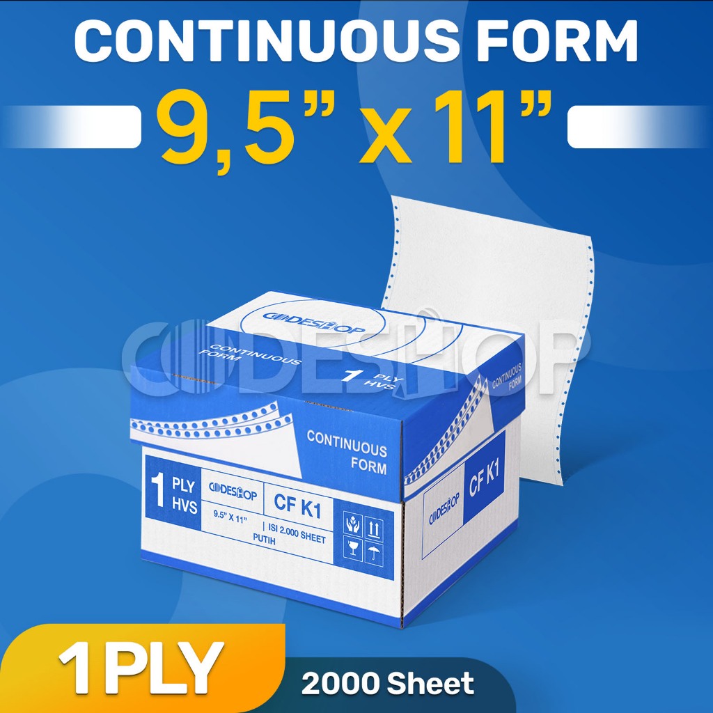 Codeshop Kertas Continuous Form 1 Ply 9.5 x 11 inch NCR Faktur Surat Jalan Slip Gaji Laporan Akuntan