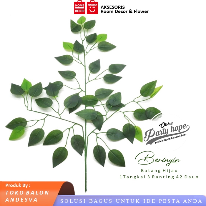 Daun Beringin Artificial / hiasan dinding daun palsu Beringin plastik / Ranting Daun Beringin Juntai
