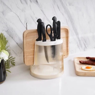 Tempat Pisau Talenan Dapur Dan Peralatan Estetik Unik Lucu Bahan Plastik 4 Kompartemen EYO AZ8058