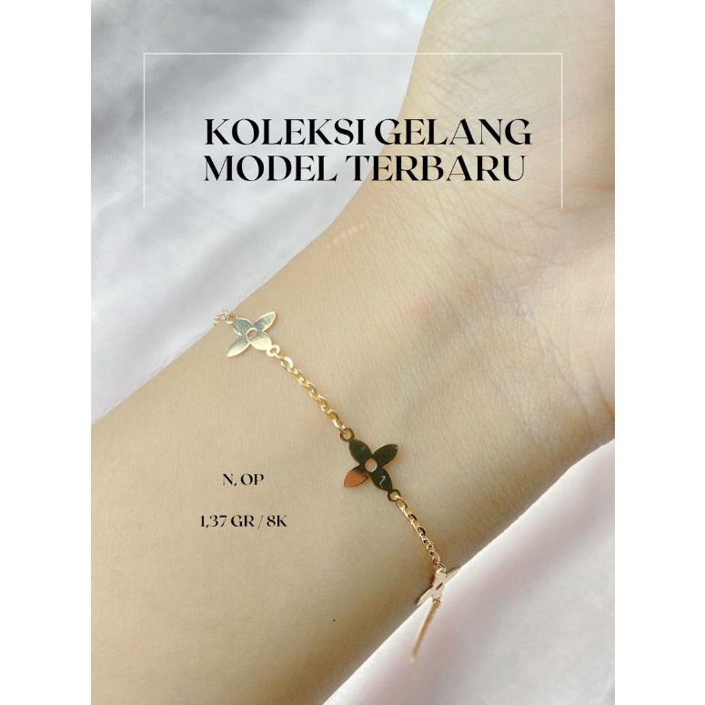 Gelang Emas Dewasa Rantai Serut Nori Bunga Polos 8K (Complete Mulia)