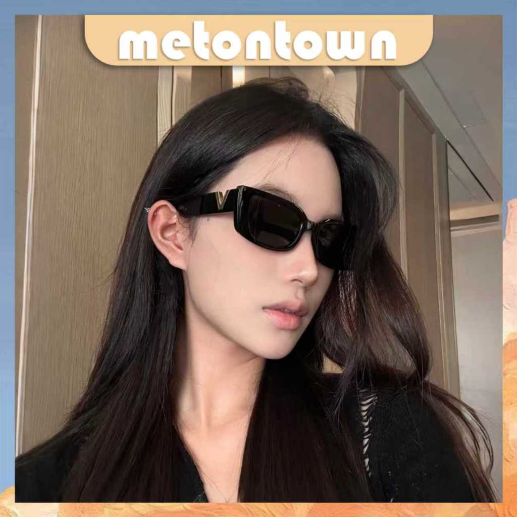 Mtt Kacamata Hitam Persegi Frame Logo V Metal Sunglasses Wanita Elegan Anti UV400