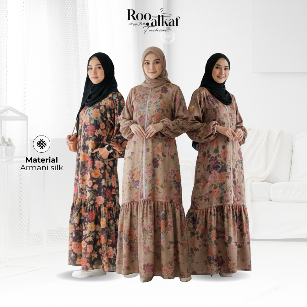 Dress Gamis Armany Silk Floral Vintage Aesthetic All Size Baju Muslim Wanita Kekinian