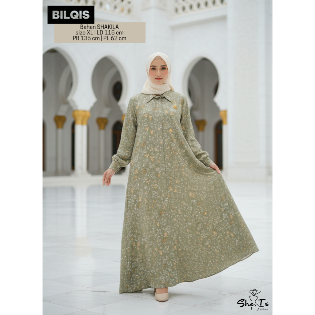 BILQIS - Gamis Dress Panjang Lengan Balon Bahan Shakila XL LD 115 cm | Gamis Lebaran pengajian pesta