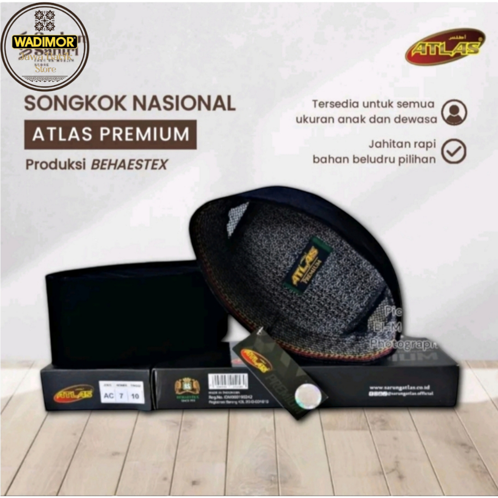 Peci ATLAS AC Hitam Premium Tinggi 7-10 cm | Songkok Bludru Original Lembut