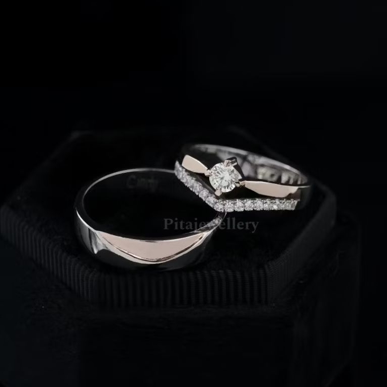 Paket Cincin Couple Emas Putih 10% dan Palladium 5%/ Engagement Ring