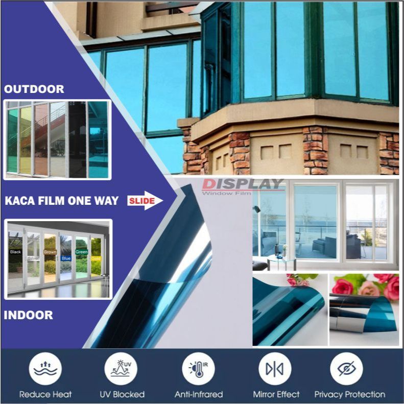 Kaca Film One Way Cermin Jendela Mobil Rumah Gedung Sunblast Riben Anti Panas UV Hitam Silver Biru