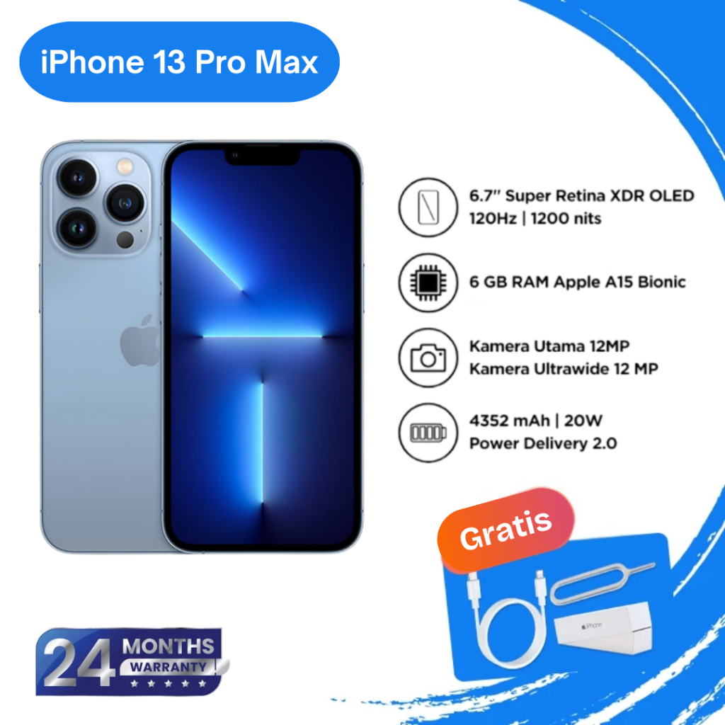iPhone 13 Pro Max Permanen Garansi 2Tahun  Original FULLSET No SIM Lock 128GB/256GB