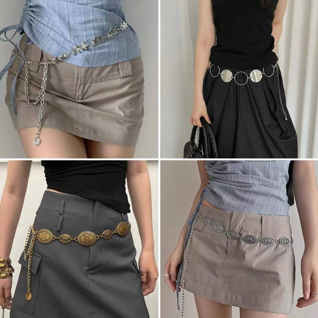 Ikat Pinggang RANTAI MOTIF Pita Kupu Star Bintang Belt Korea Fashion Wanita Casual Bahan Metal untuk