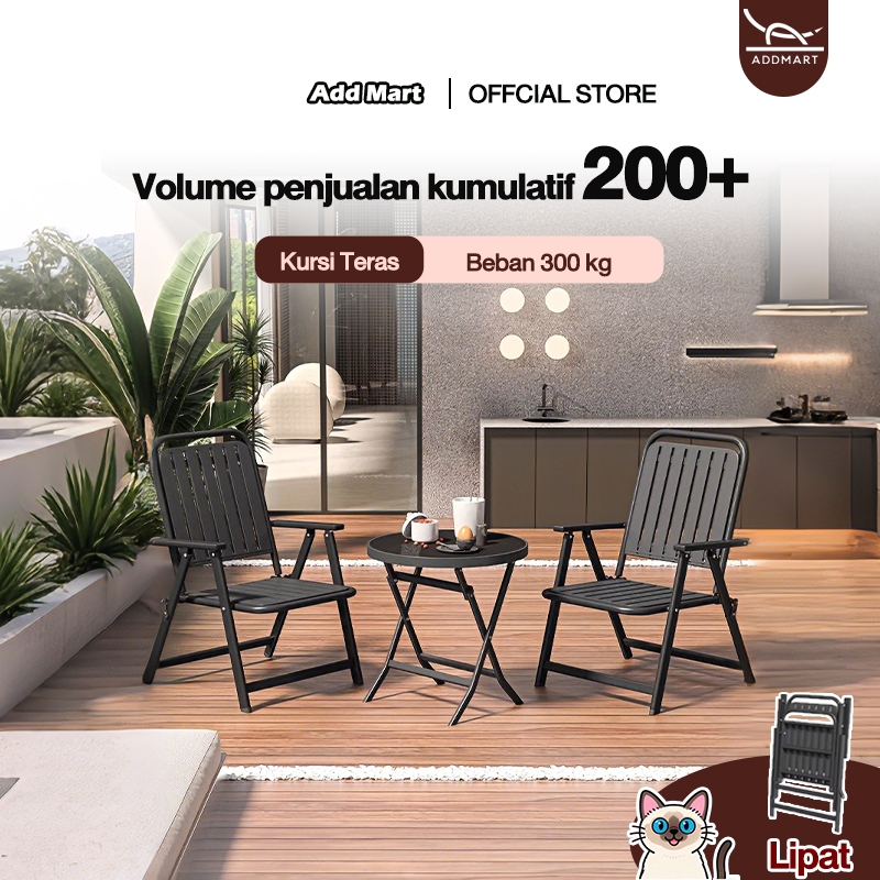 Kursi Teras Mewah Kursi Lipat Sandaran Tinggi Modern Kursi Plastik PP Tahan UV Kursi Lipat Pipa Besi