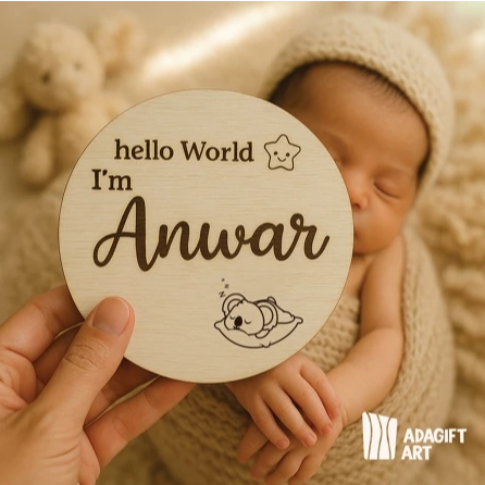 CUSTOM Papan Nama Bayi New Born Anwar | Biodata Bayi | | Props Fotografi | Props Photography | Prope