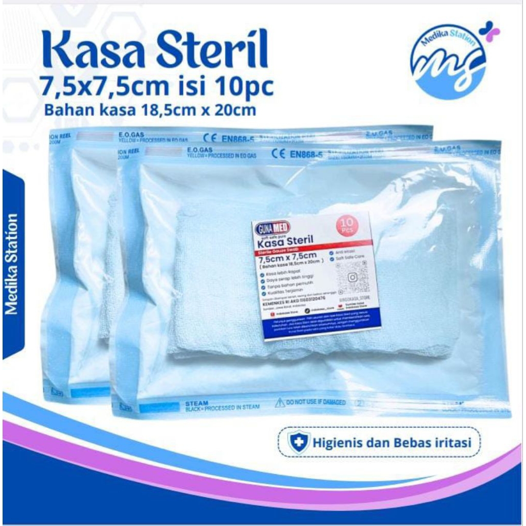 GUNAMED KASA LIPAT SIAP PAKAI/KASA STERIL UKURAN 7,5CM X 7,5CM ISI 10 PCS SIAP PAKAI/PERBAN LIPAT UN