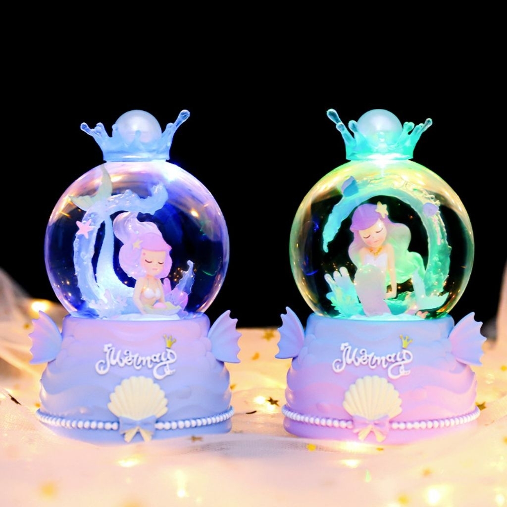 Snowball MERMAID Fitur Lengkap BERPUTAR OTOMATIS Kotak Musik Lampu Bola Salju XL JUMBO Princess Wate
