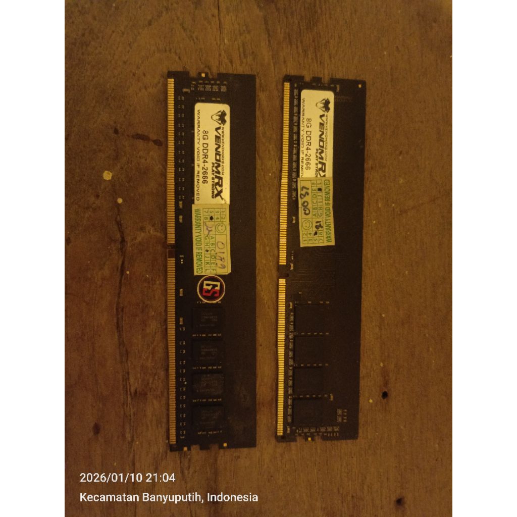 Ram ddr4 2600mhz venom rx 8gb second (1 keping)